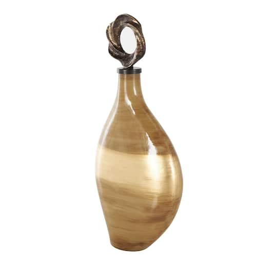 19" Light Brown, Gold & Bronze Glass Brushed Ombre Decorative Jars with Ring Top
